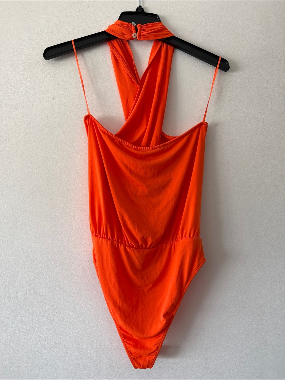 Zara Orange Draped Halter Neck Bodysuit Size M Crossed Sleeveless Top Neon - Picture 5 of 10